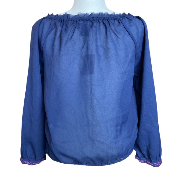American Eagle long sleeve navy sheer blouse top with purple embroidery-Sz S - Picture 10 of 13